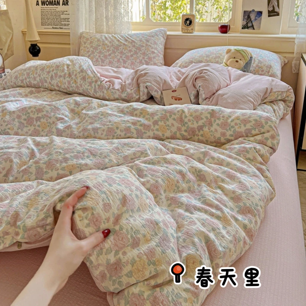 【孤品浮力】母婴级柔软亲肤皱皱纱四件套【春天里】