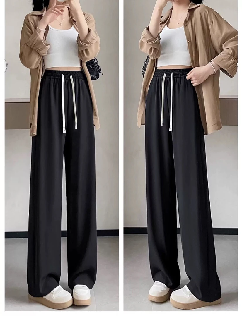 8815春夏新款窄版直筒西装裤休闲通勤百搭垂感抽绳宽松显瘦直筒