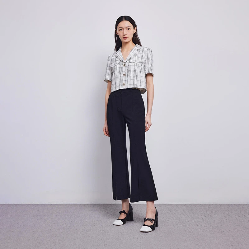 LIMEFLARE/莱茵福莱尔【专柜同款】春季新款黑色微喇休闲西裤