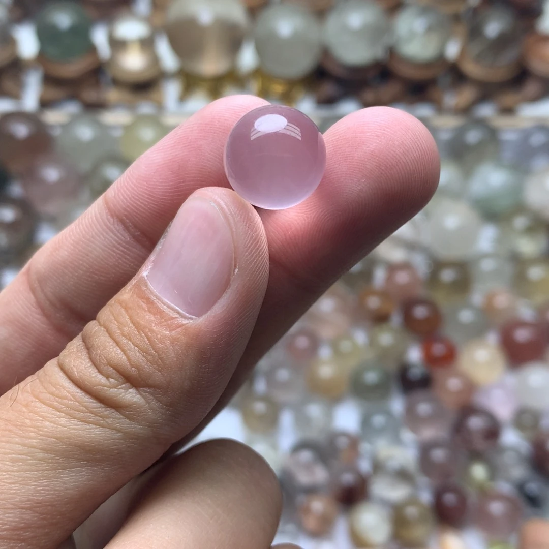 水晶珠宝半成品未镶嵌粉晶球