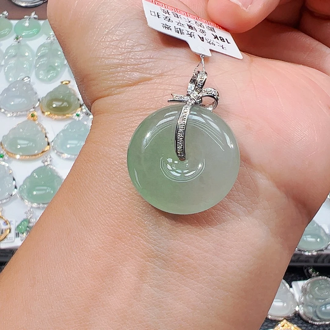 吊坠(不含链)18K金镶嵌翡翠平安扣