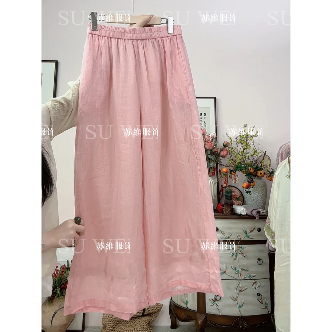 1611【苏维】双层苎麻2025年新款阔腿裤显瘦显高百搭休闲高腰