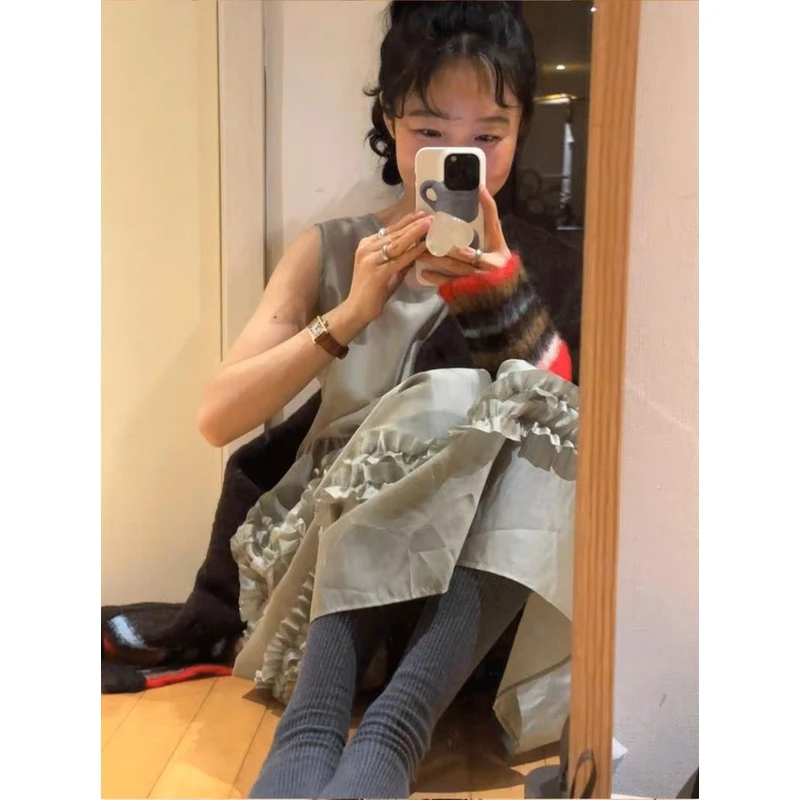 现！【仙女蛋糕裙】韩单25新款baby酱无袖背心连衣裙叠穿连衣裙