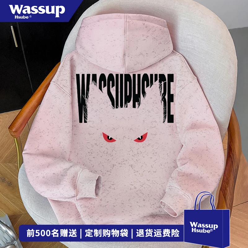 WASSUP HSUBE美式设计感图案印花连帽卫衣男女秋冬季扎染百搭上衣