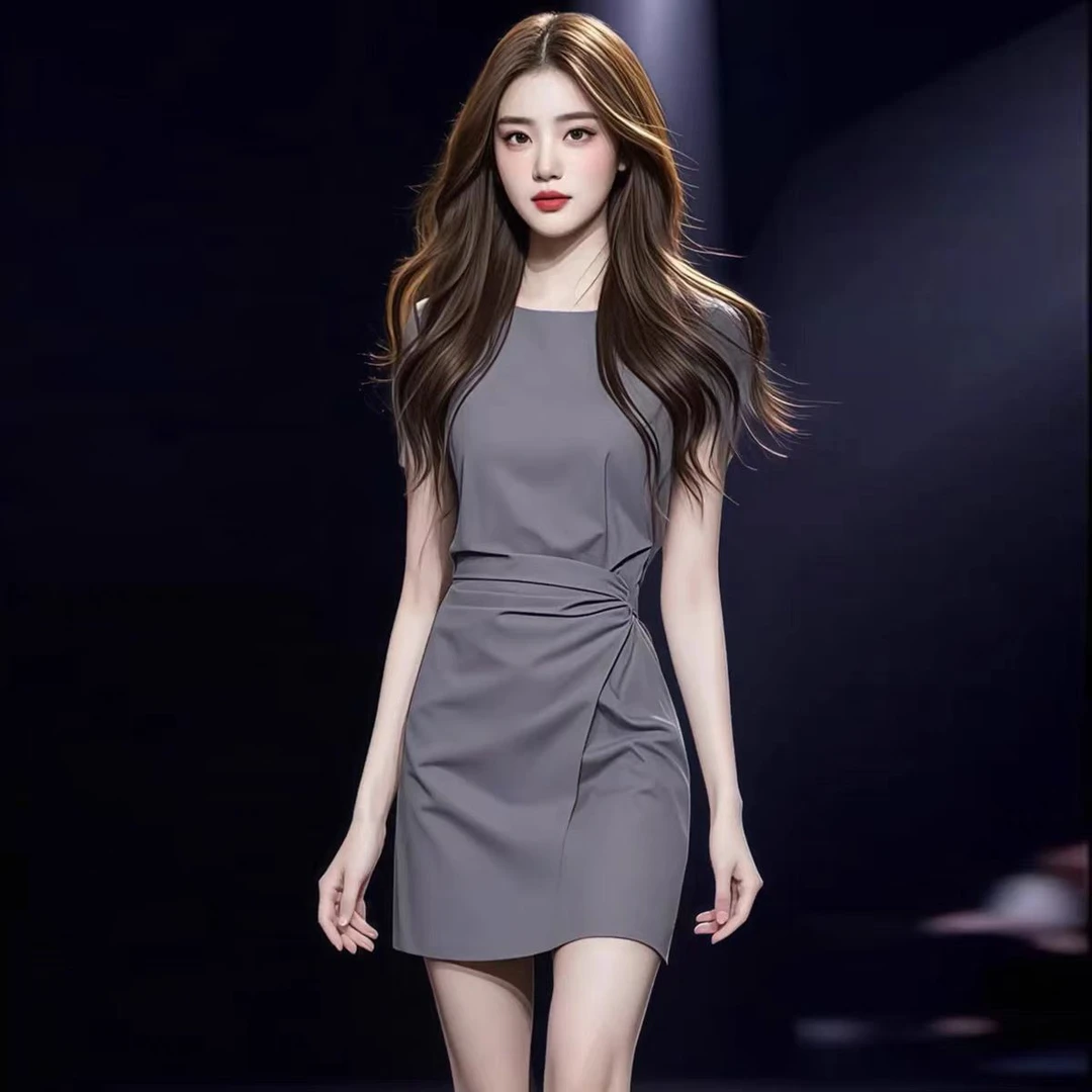 纯欲型显高连衣裙女夏季短袖收腰显瘦优雅法式御姐风气质甜美短裙