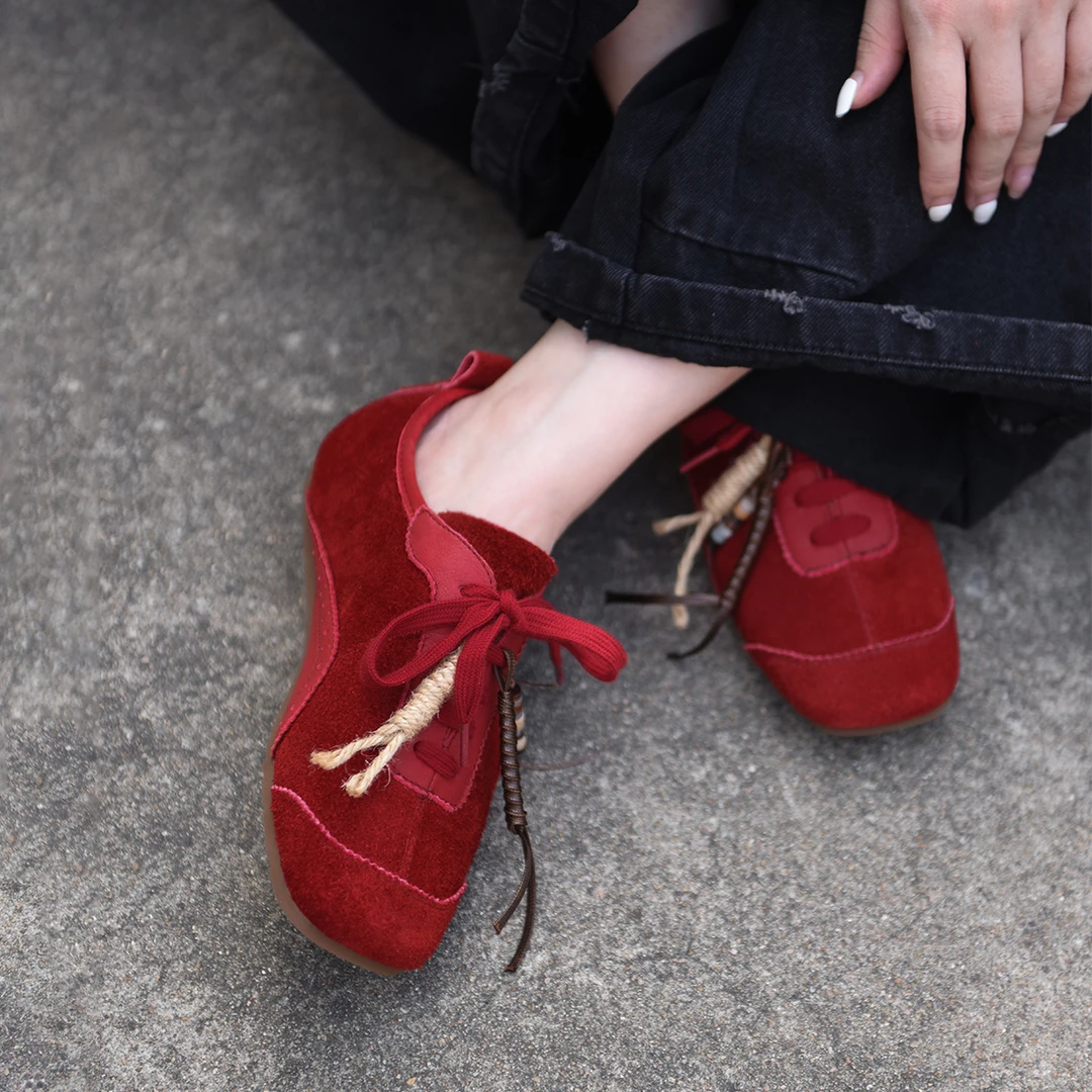 Artmu阿木真皮薄底德训鞋女红色鞋子新款爆款阿甘运动休闲9866-30