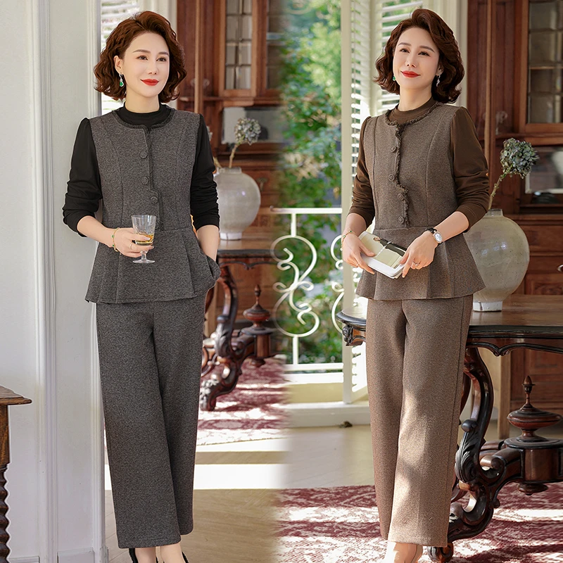 妈妈春装时尚套装洋气中老年人春秋上衣气质显瘦两件套女2025新款