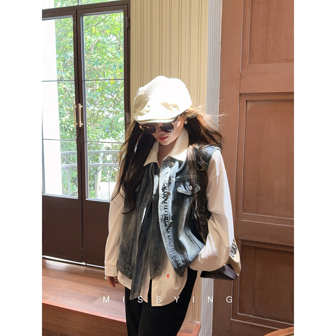 应小姐【新野之风】微胖大码显瘦时尚设计感小众休闲时尚牛仔马甲