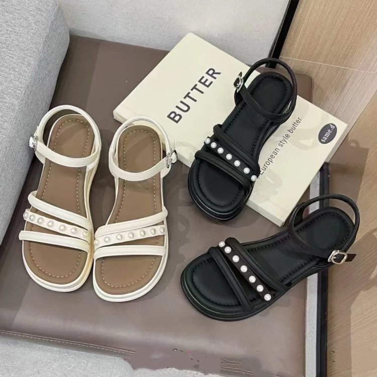 米白时装厚底凉鞋女夏季透气百搭轻奢沙滩鞋高颜值通勤鞋