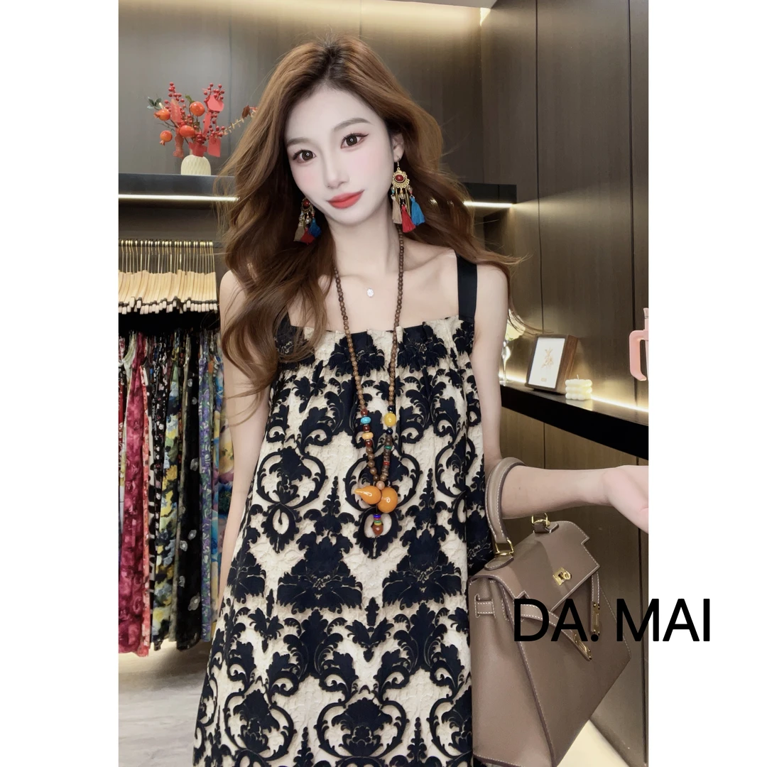 DA.MAI-8463#2025女款轻奢宽松长裙春夏缎料无袖气质时尚连衣裙