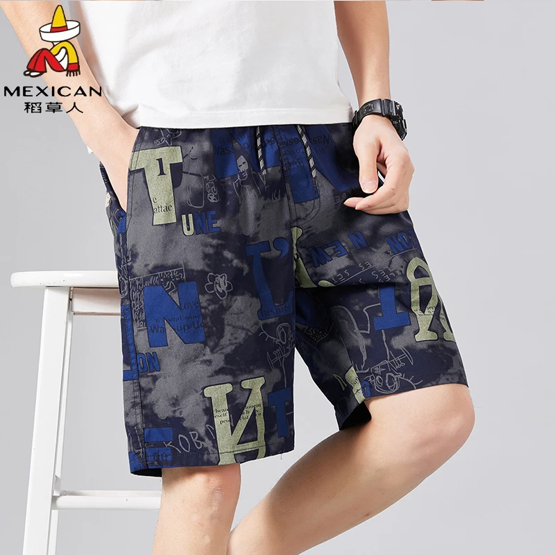 2025大裤衩纯棉短裤男夏季沙滩薄款休闲稻草人五分裤新款中裤外穿