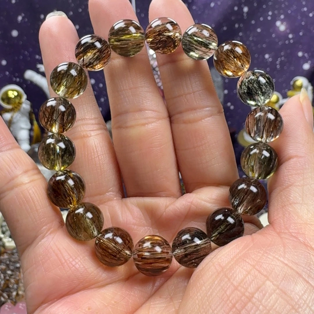 水晶手串未镶嵌黑金超七水晶手串