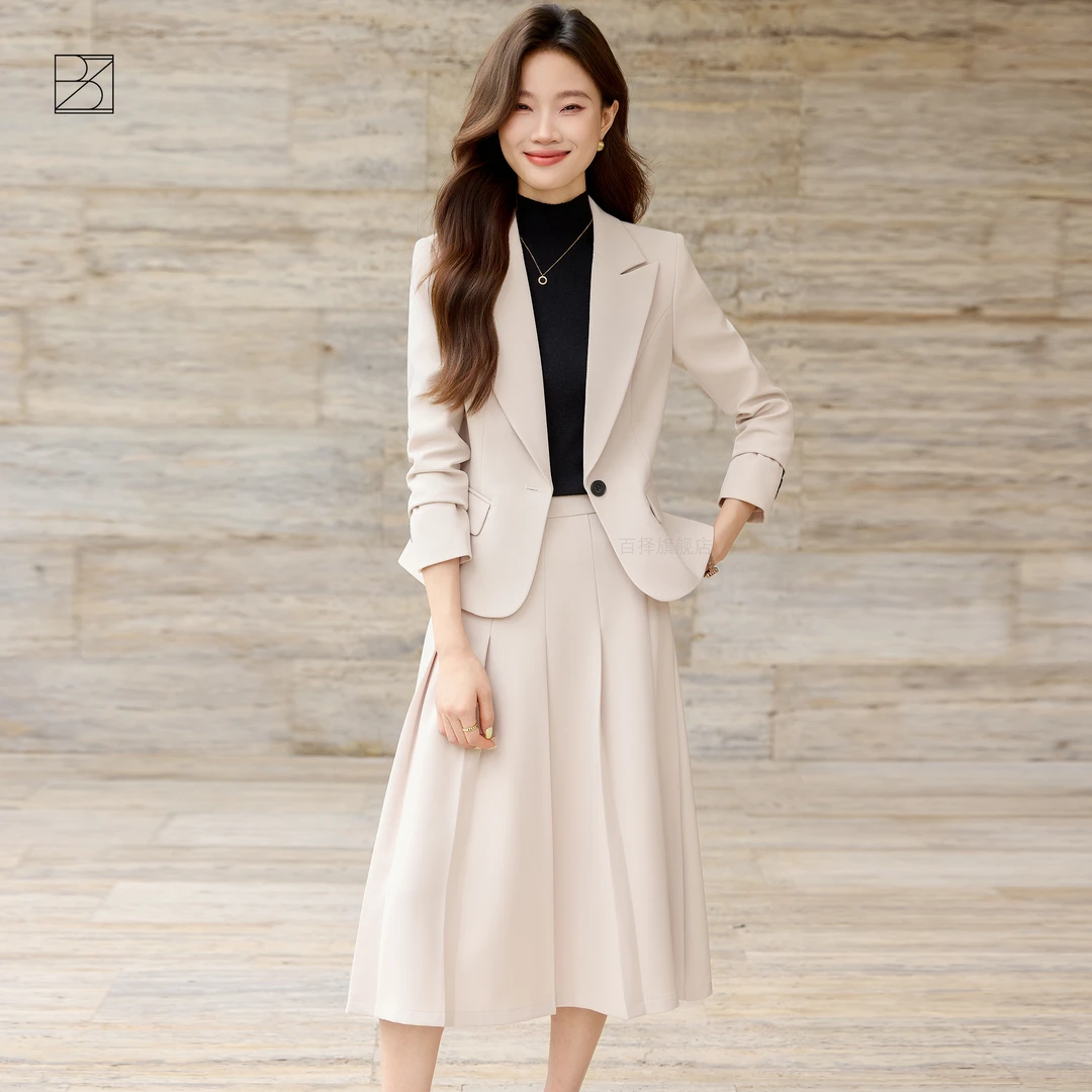 短款西装百褶裙套装女2025秋新款韩版时尚减龄休闲小个子西服套装