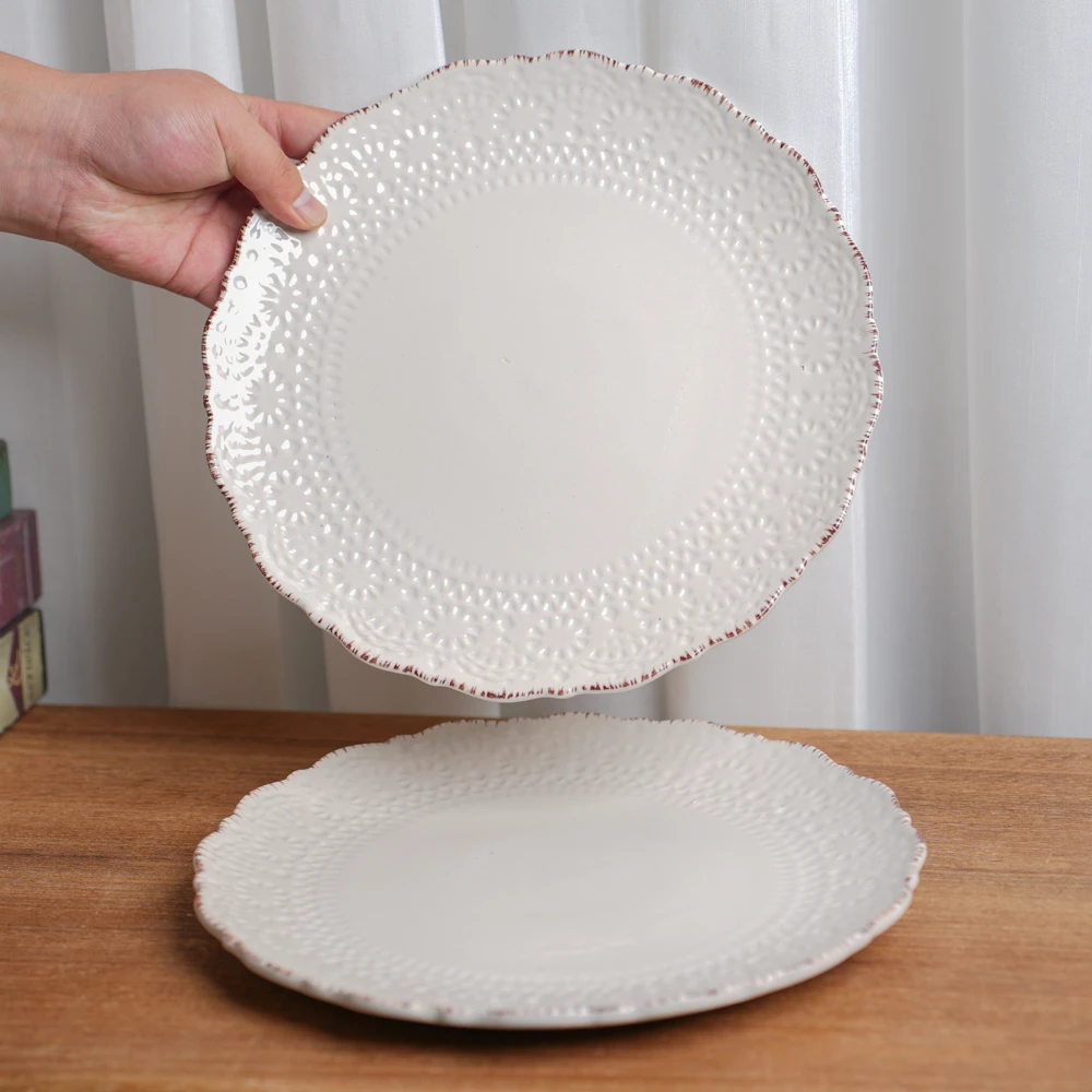 【瑕疵】釉下彩陶瓷盘子家用浮雕复古平盘高颜值餐盘G6D