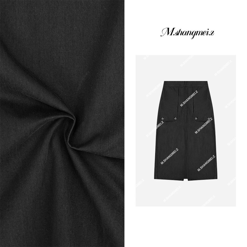 M.SHANGMEI.Z/沐熙【黑缎工装】美大哥潮流显瘦后开叉半身裙X012074