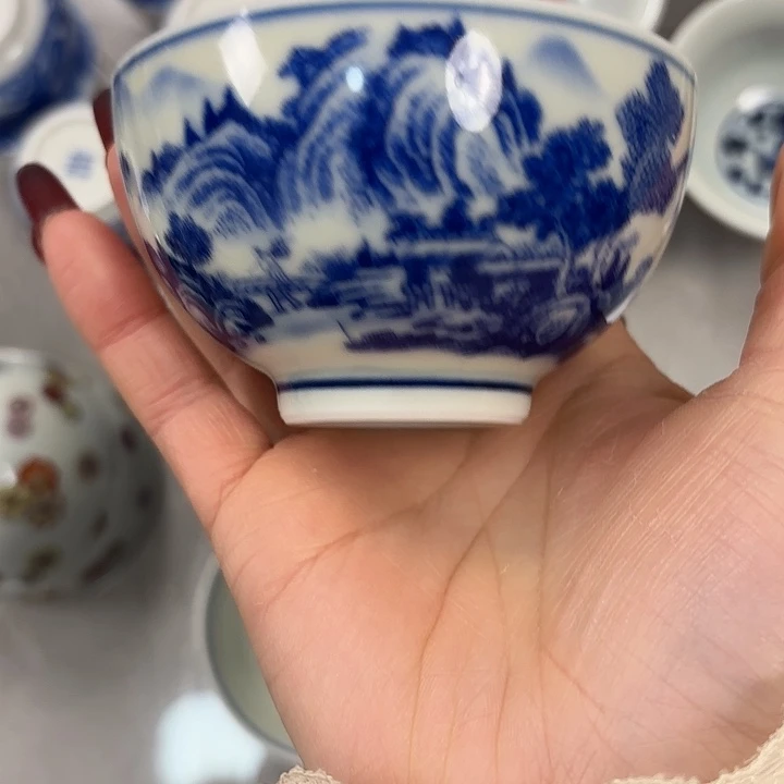 摆件陶青花富春山居图鸡心杯