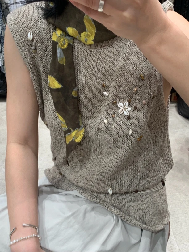 【小众品质女装】日常通勤韩系波西米亚风无袖稻草纱背心夏季穿搭