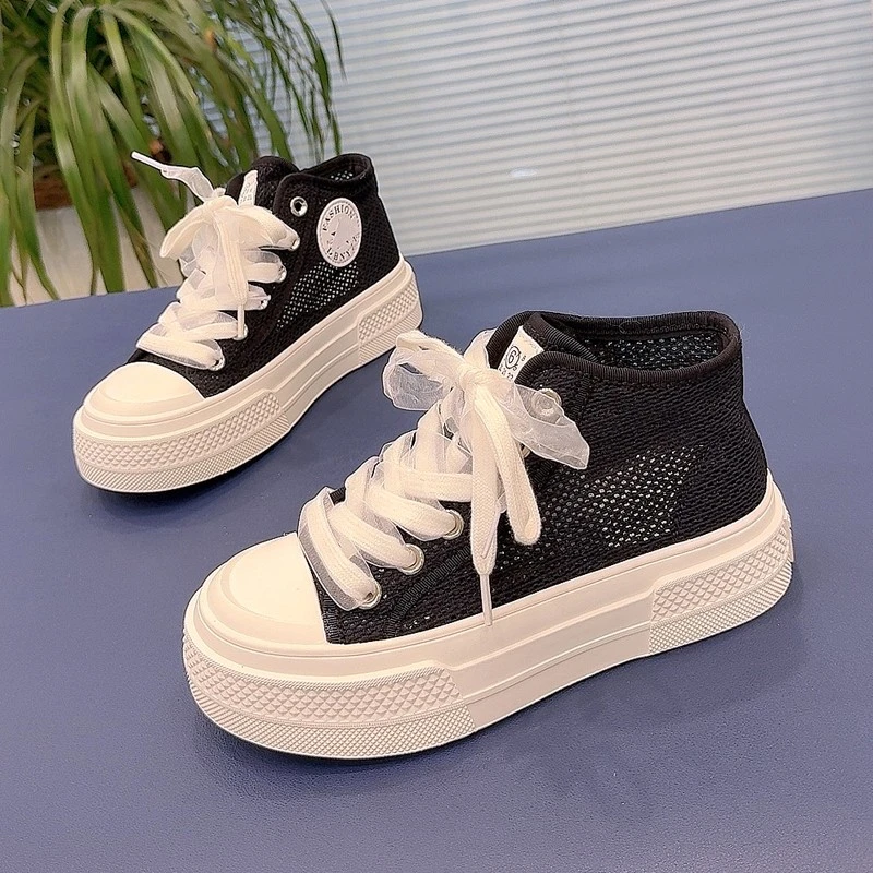 夏季网面透气女款板鞋女2025新款鞋子百搭爆款高帮休闲女鞋小白鞋