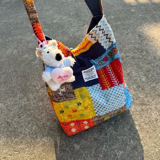 【木枝专属】春夏新款正反两用牛仔包民族风拼布包单肩斜挎包