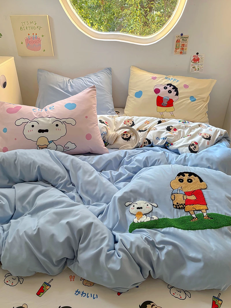 isn风卡通工艺款毛巾绣小清新四件套三件套学生床上用品床笠款