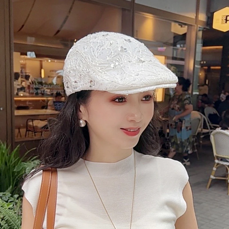 帽子女春秋2025新款显脸小大头围亮片鸭舌帽时尚百搭潮前进帽