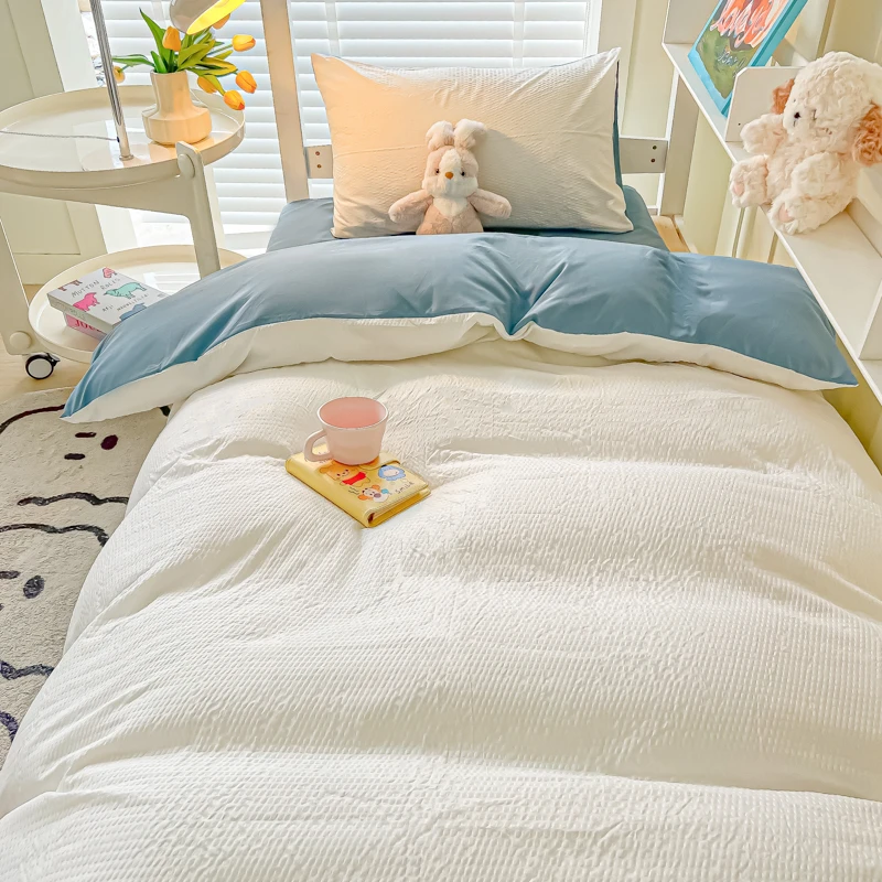 2025新款华夫格压泡亲肤学生宿舍三件套悦织湾轻奢时尚四件套QDM