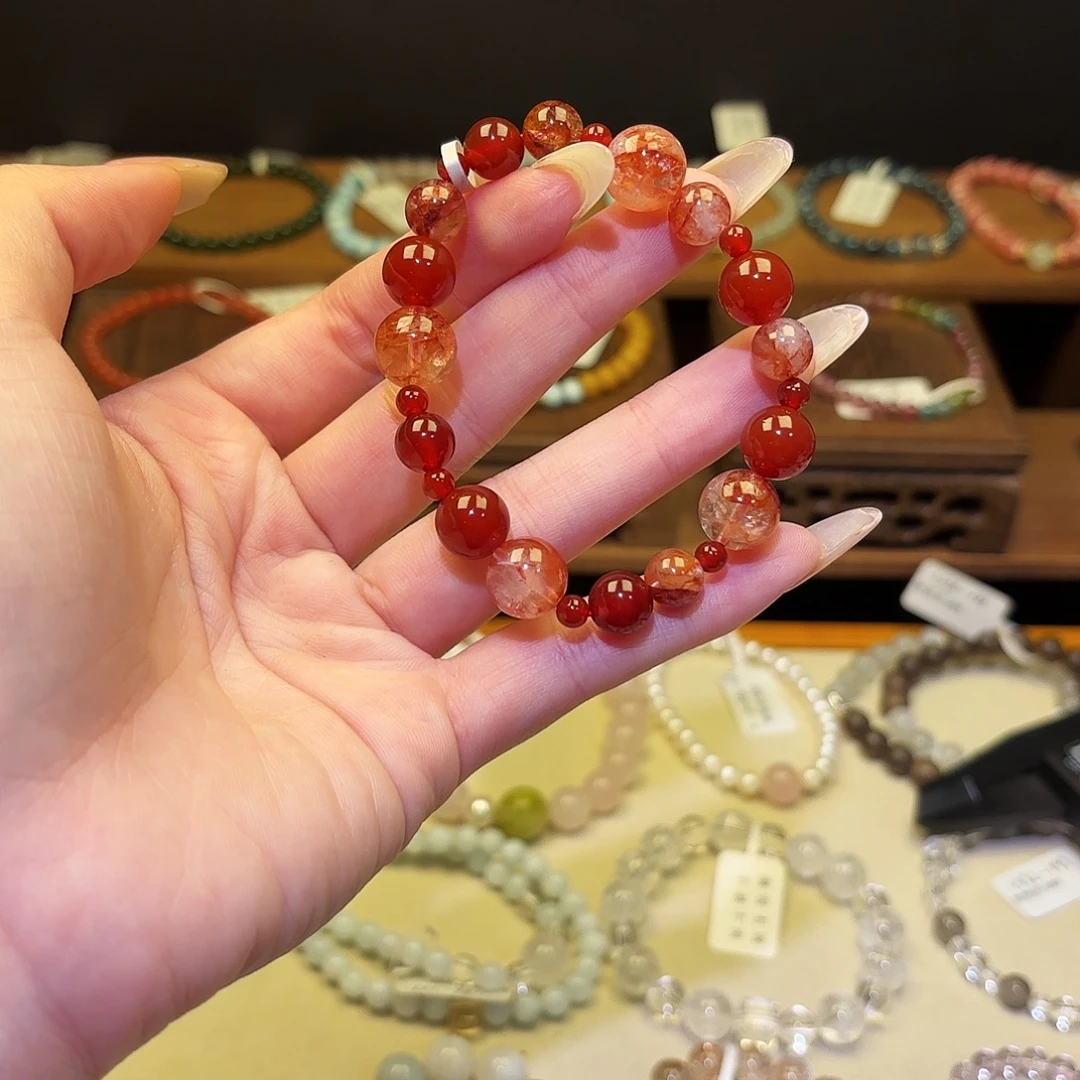 银S925镶嵌烟晶手链红1465