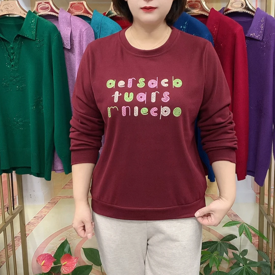 休闲秋冬季打底女圆领上衣印花卫衣长袖显瘦百搭