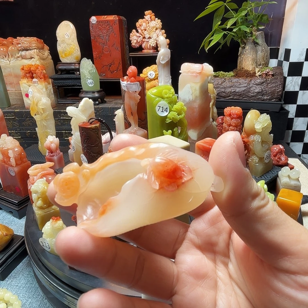 寿山石印石莲花手把8