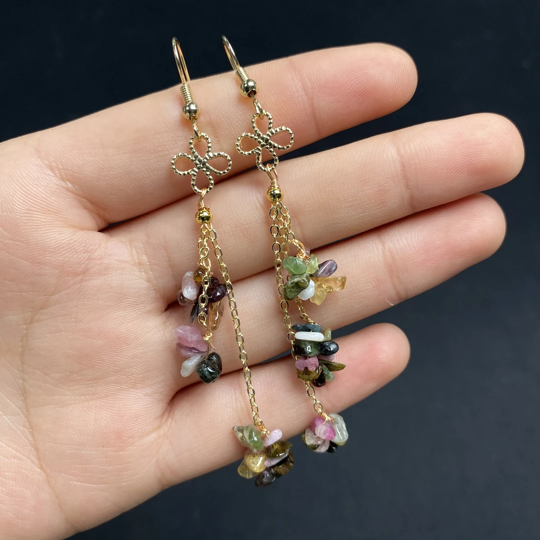 W633 碧玺碎石耳饰多样性发一