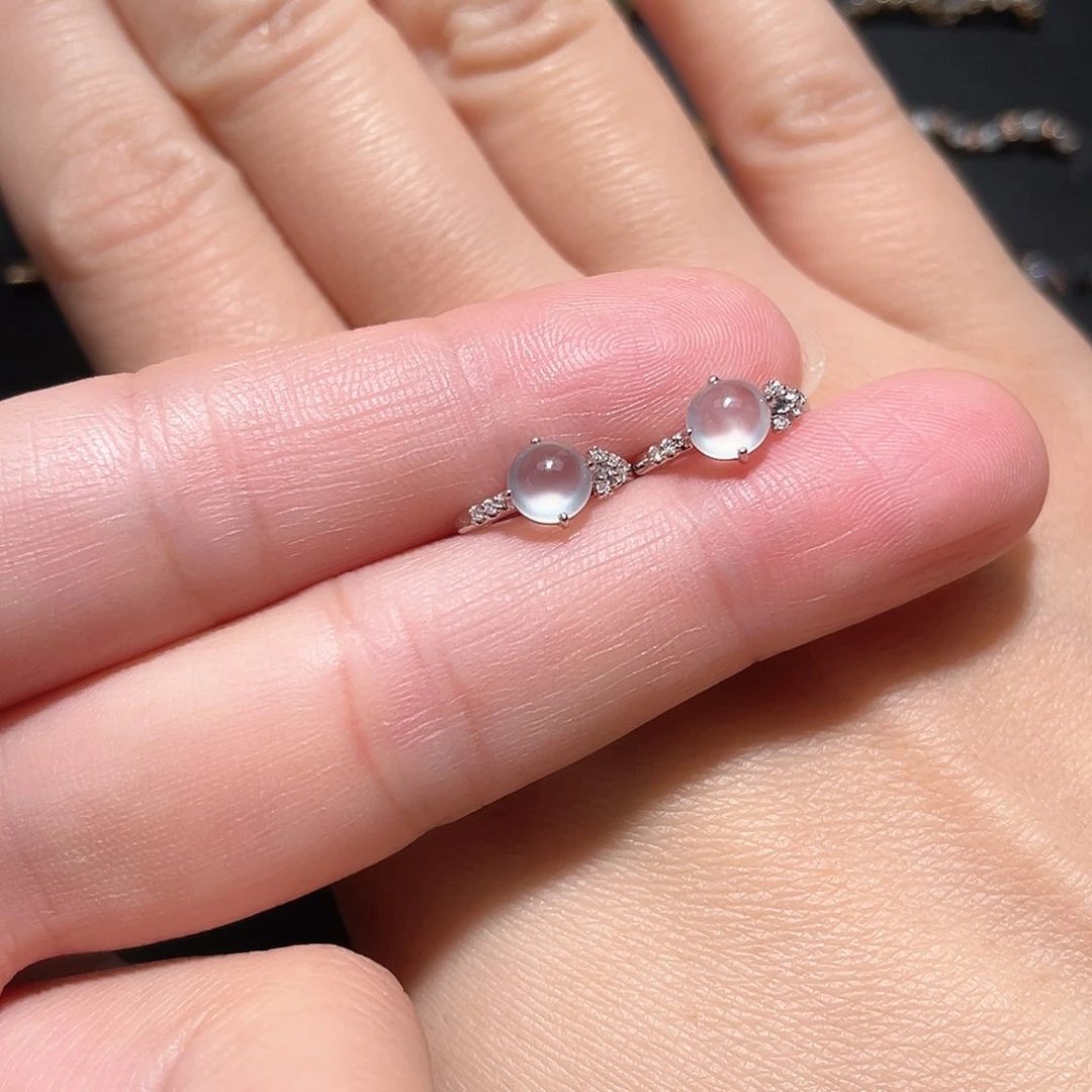 翡翠耳饰18K金镶嵌南非钻