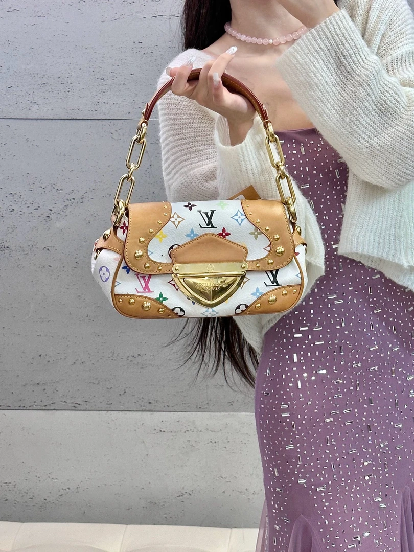 95新 LouisVuitton/路易威登 lv 白三彩梦露手提单肩包(K)