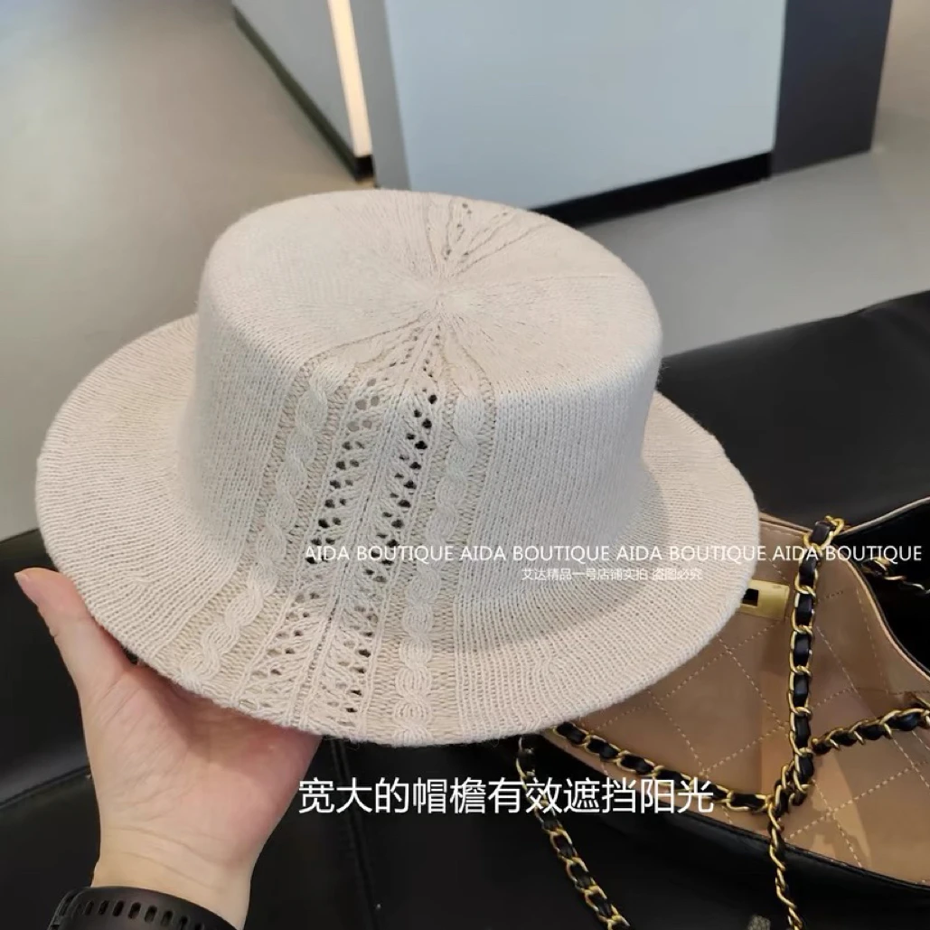 日系镂空帽子女秋冬时尚百搭保暖平顶针织帽显脸小气质纯色礼帽