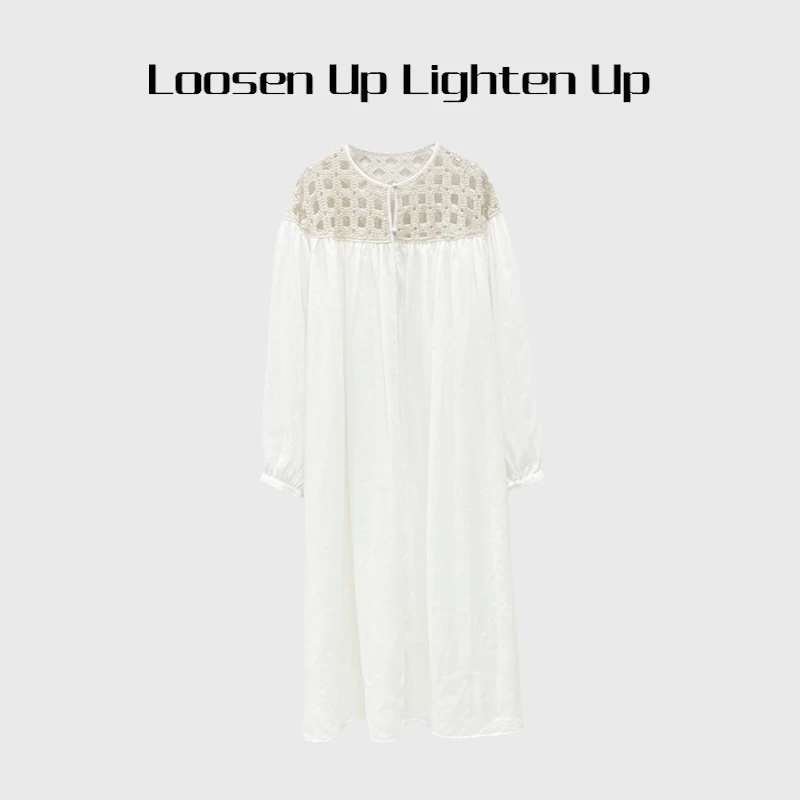 Loosen Up【南法午后】重工镂空绣花一体式轻盈灯笼袖苎麻连衣裙