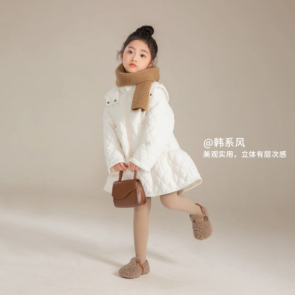 151 小O宝Okids童装 夹棉连衣裙秋冬款白色韩版棉服外套 XGCWY640