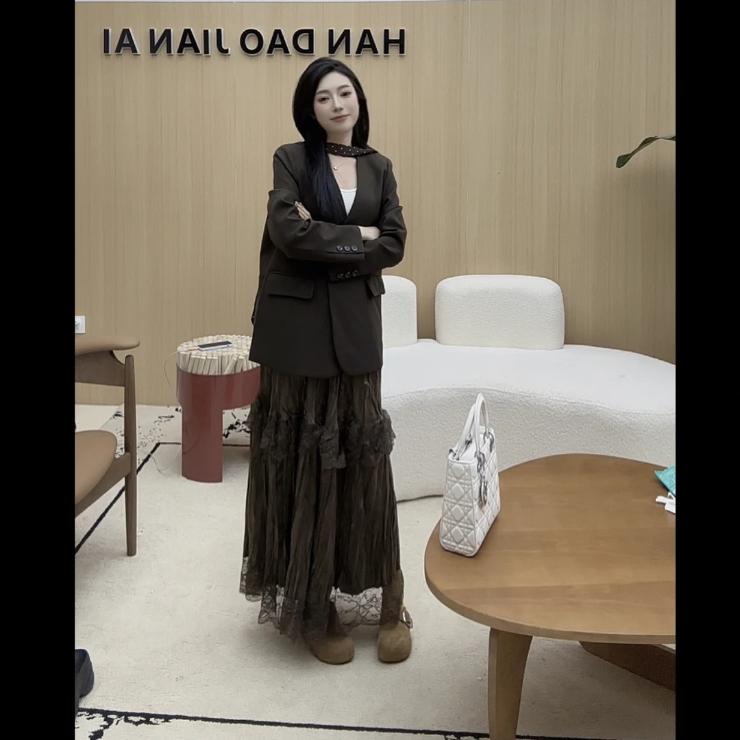 【海南简爱】蕾丝边复古高腰蛋糕半身长裙77131