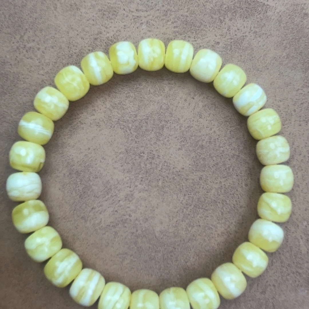 蜜蜡未镶嵌手串纯天然俄料瓷白花虎皮8.5腕口17+