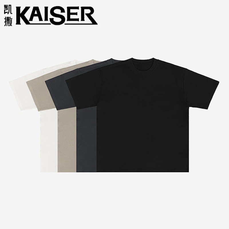 凯撒男士T恤短袖宽松圆领100%纯棉夏季休闲百搭简约纯黑色白t半袖