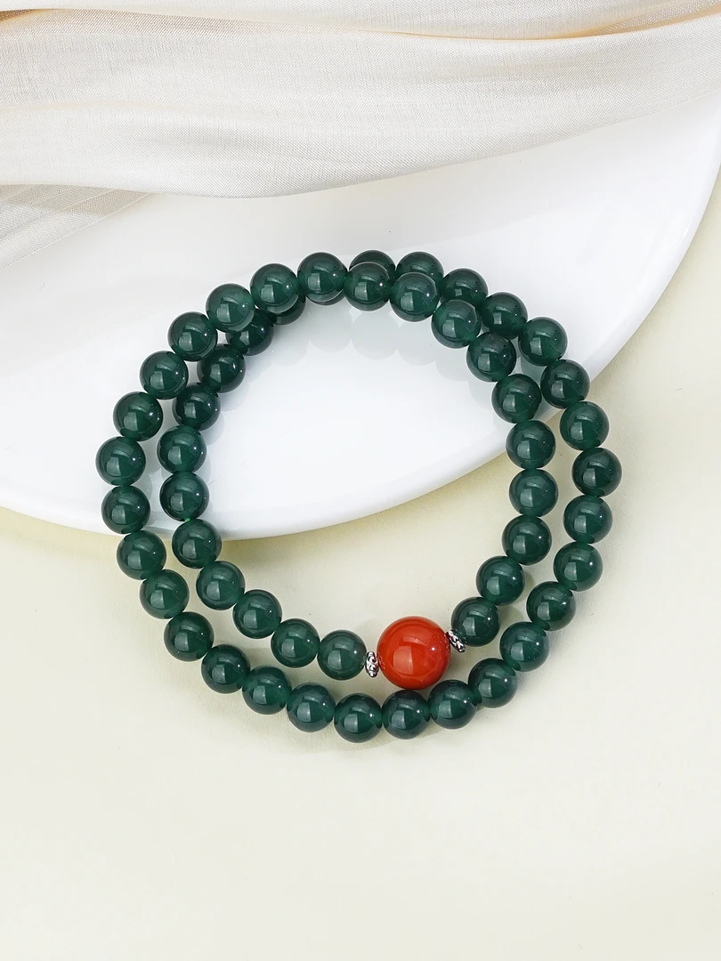 “青山绿”银925翡翠南红双圈手串（35公分）10299（Joyce娇姐）