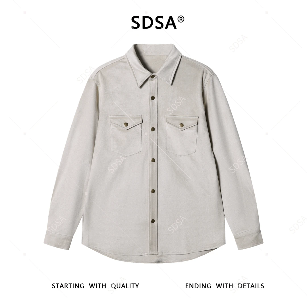 SDSA男士秋冬新款轻奢痞帅男装纯色翻领按扣长袖衬衫百搭时尚衬衣