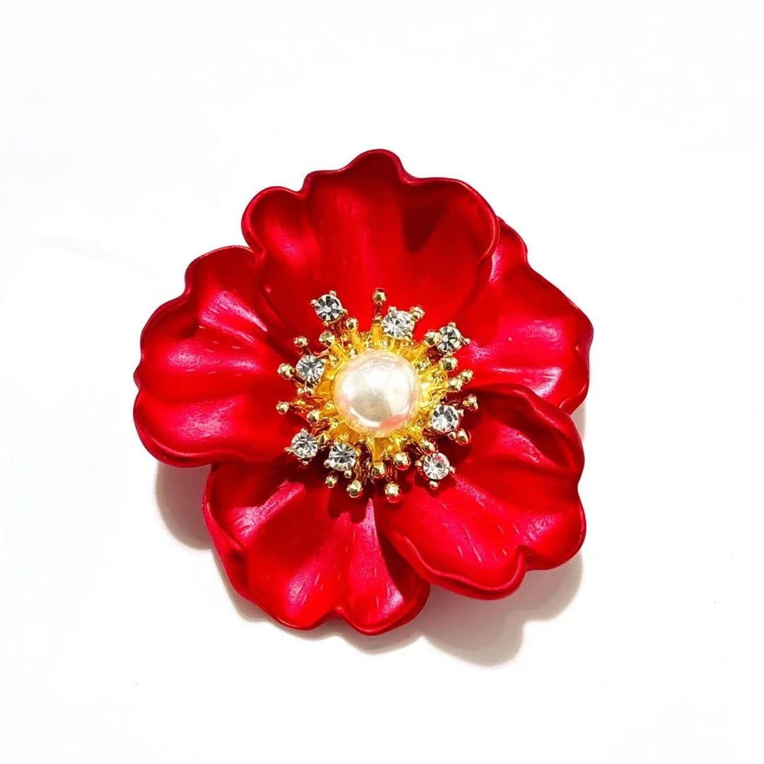 铜合金胸针 M817-花开富贵红色牡丹花胸针。