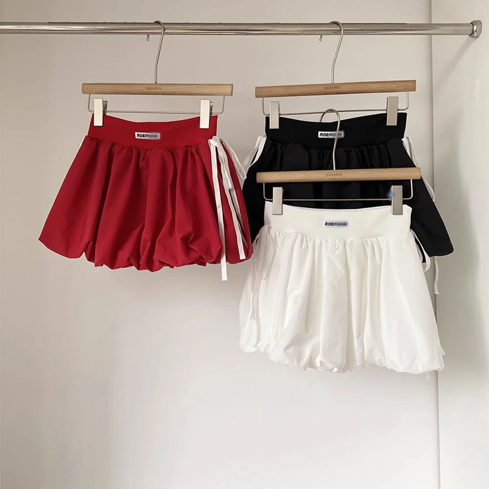 2025年夏季新款韩版设计感小众简约高腰泡泡裙休闲宽松半身裙女