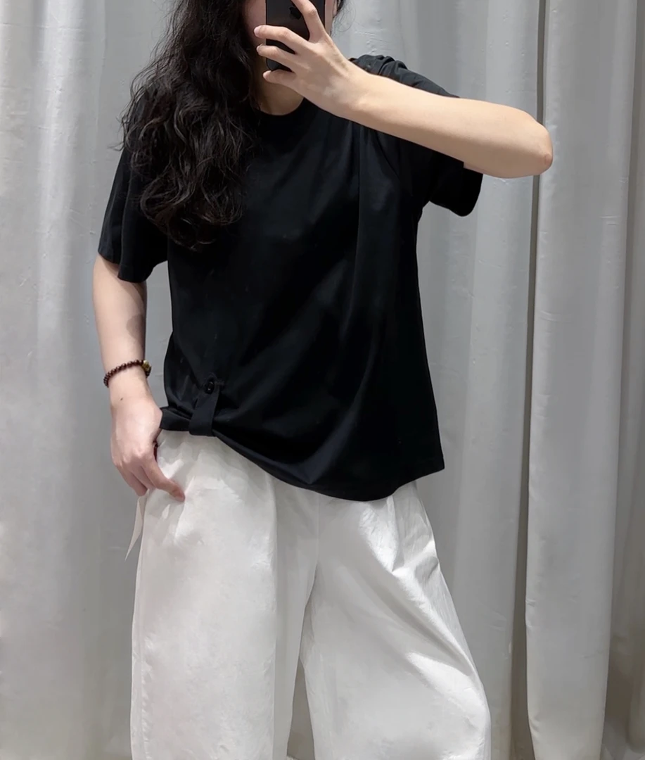 简约百搭扣子两穿显瘦云感短袖T恤