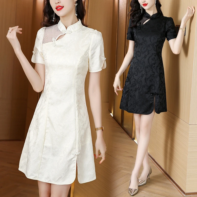 复古风盘扣蕾丝改良旗袍中式连衣裙2025夏季新款减龄旗袍裙女