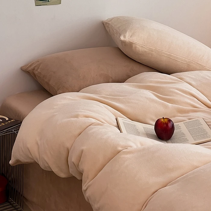 纯色牛奶绒混搭四件套双面简约加绒加厚宿舍三件套