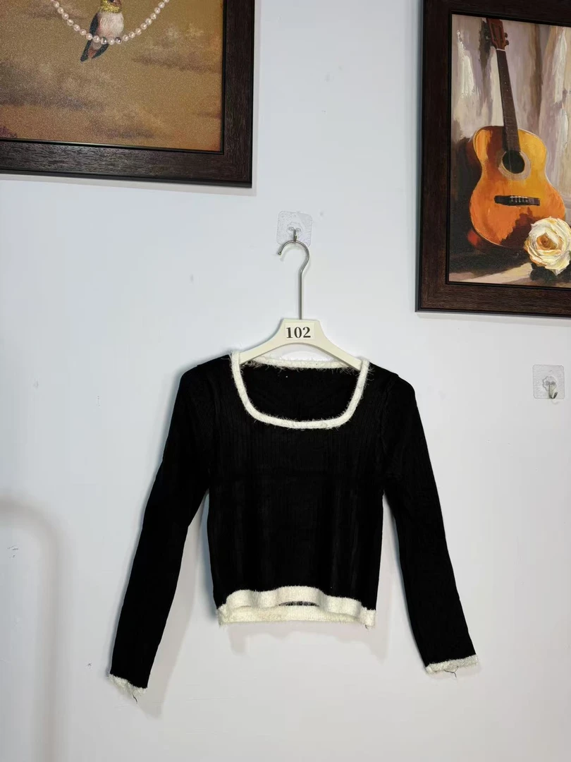 常规袖短款常规方领防风包袖T恤蕾丝女士黑色秋季