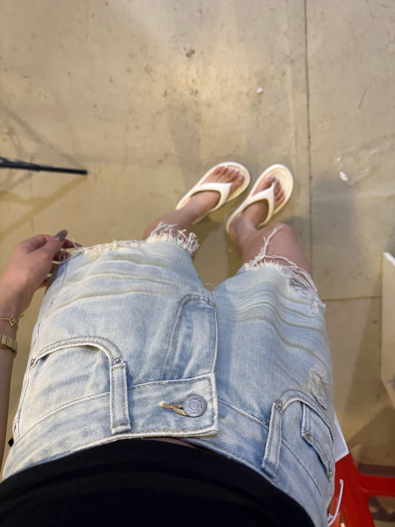 YOYO自制【浅蓝短裤】夏季显瘦时尚百搭个性水洗牛仔短裤