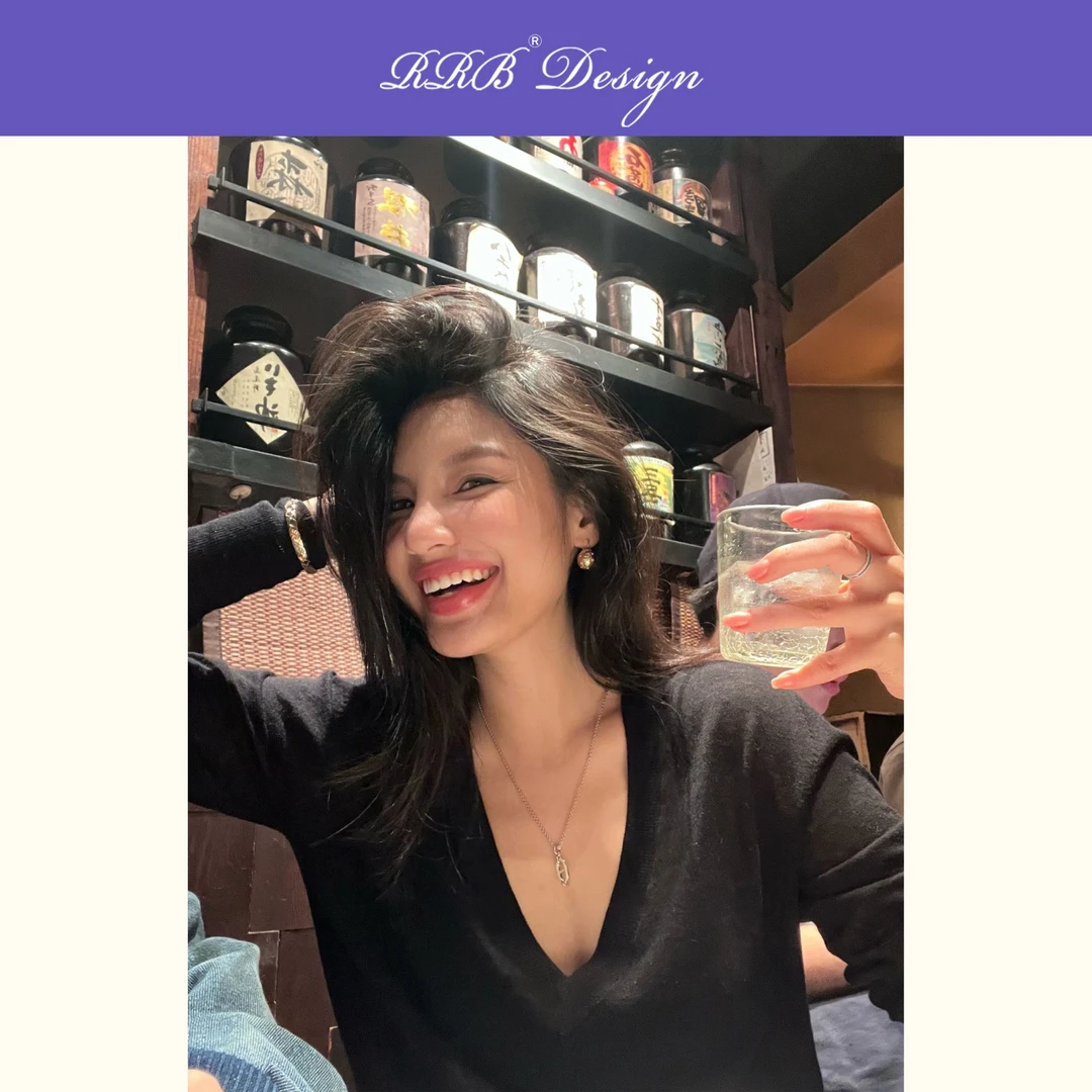 RRB Design「松弛模版」时髦极简基础简约水溶羊毛百搭V领长袖上衣