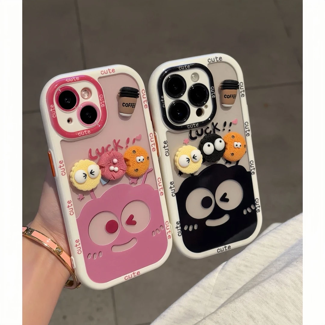 夕与空黑煤球立体饼干适用苹果16promax手机壳华为vivo小米15oppo