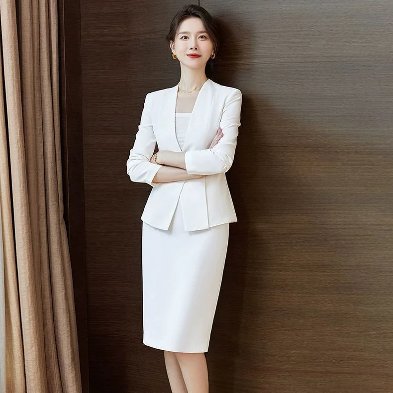 高端职业套装过膝中裙女秋气质女神范主持人正装美容院前台工作服